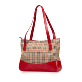 バーバリー ノバチェック シャドーホース ハンドバッグ トートバッグ ベージュ レッド キャンバス レザー レディース BURBERRY 【中古】